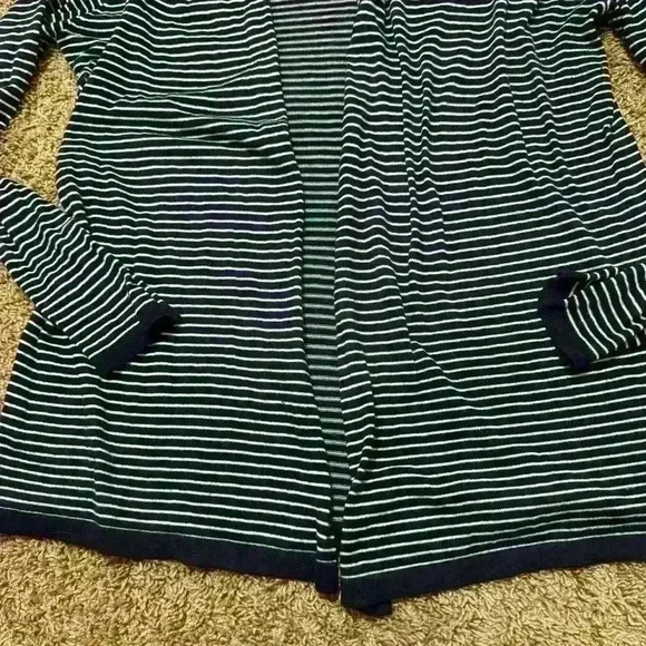 Joe Fresh Navy & White Striped Cardigan Size M, Casual Open Front Layering Piece - Picture 2 of 5